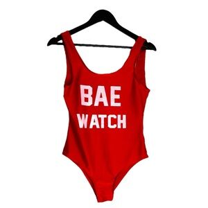 “BAE WATCH” Red One-Piece Swimsuit / Bodysuit Size Large